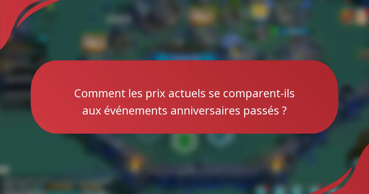 Comment les prix actuels se comparent-ils aux événements anniversaires passés ?
