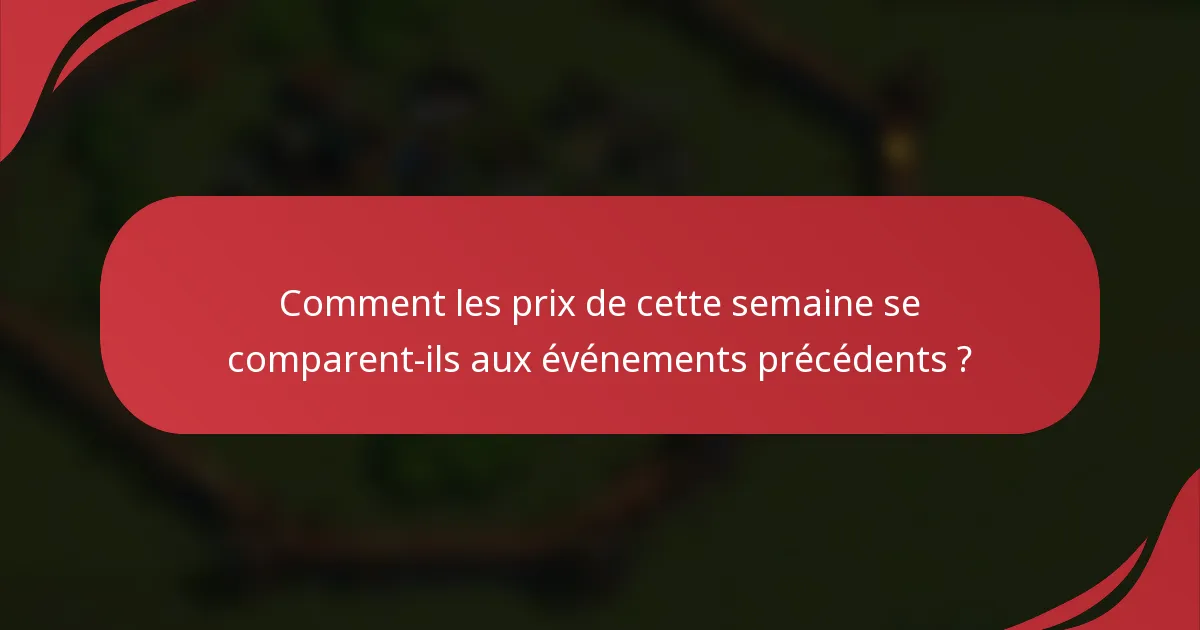 Comment les prix de cette semaine se comparent-ils aux événements précédents ?