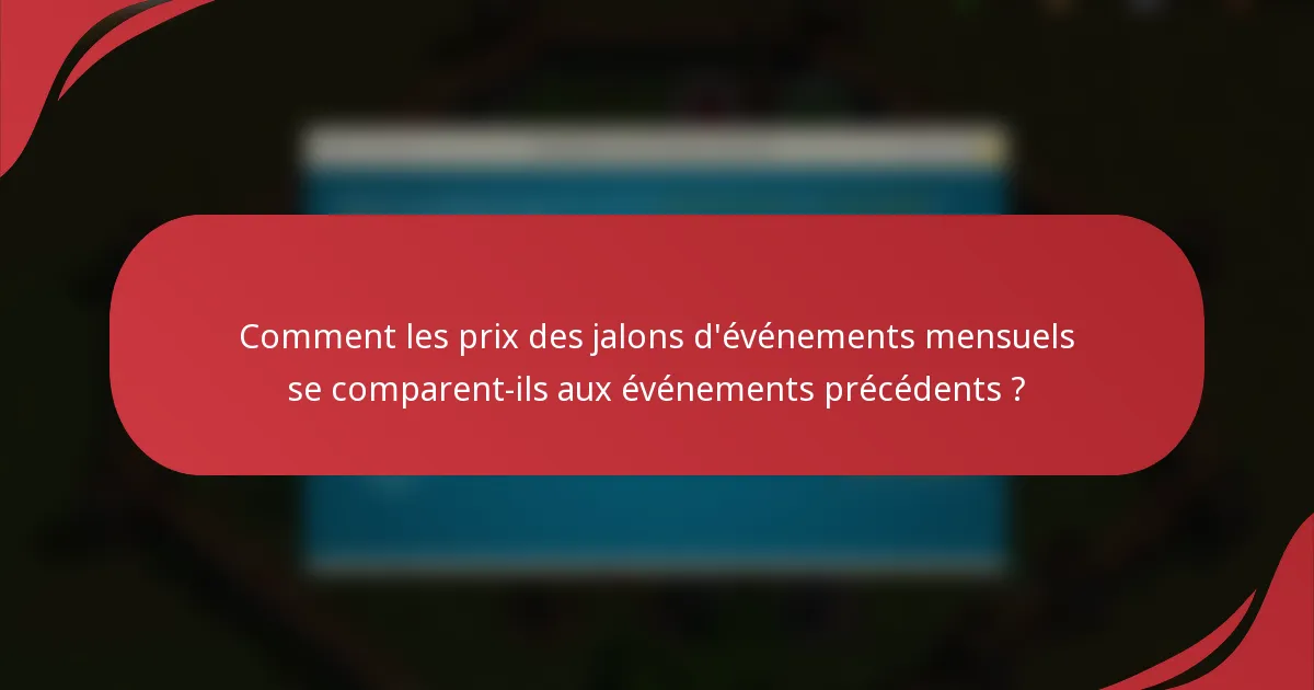 Comment les prix des jalons d'événements mensuels se comparent-ils aux événements précédents ?